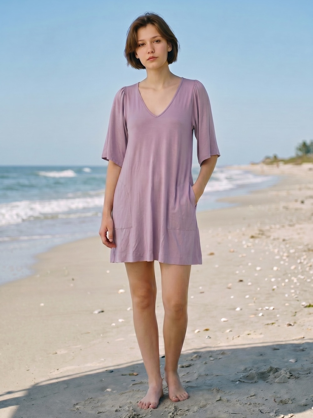 New Free People Dusty Lavender V-Neck Mini Dress Size S